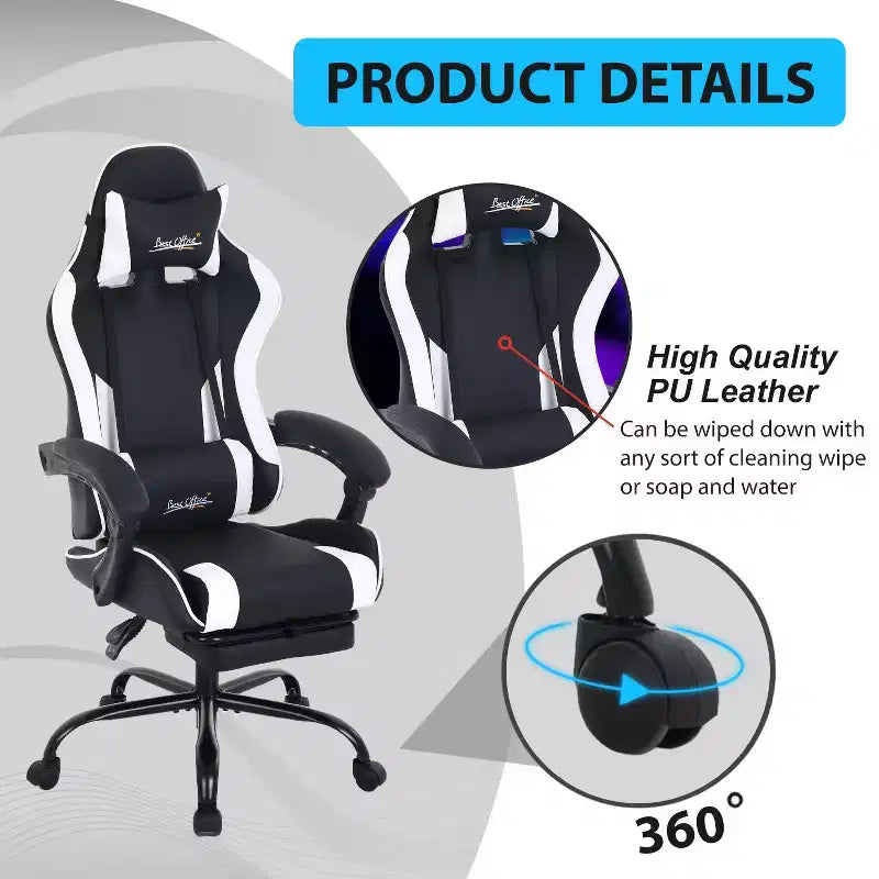 FDW Silla Gaming Silla de Escritorio de Carreras con Reposapiés Soporte Lumbar Reposacabezas Reposabrazos Silla de Oficina Giratoria Ajustable para PC Gamer