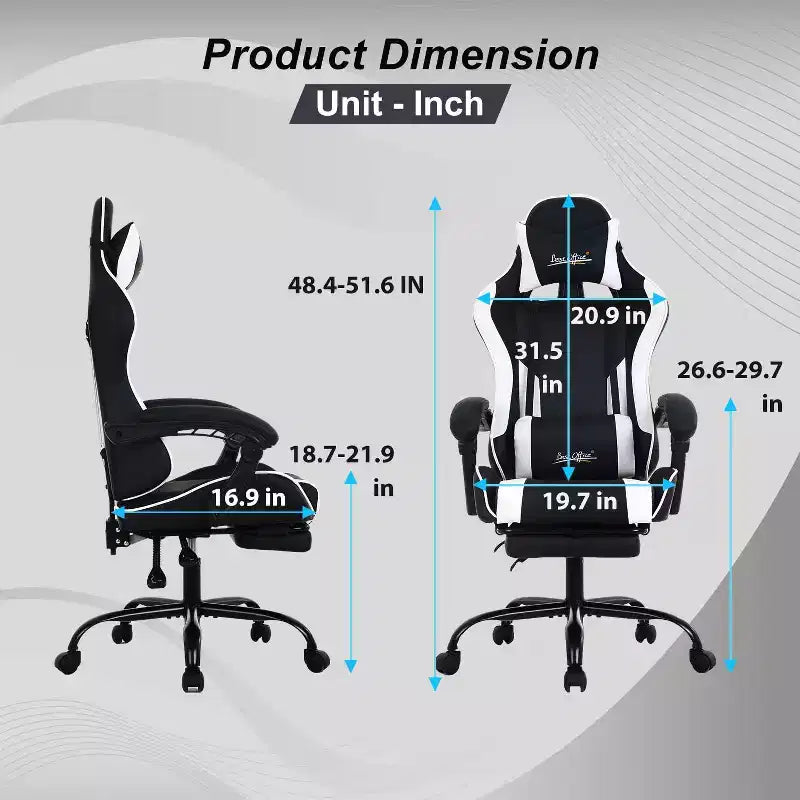 FDW Silla Gaming Silla de Escritorio de Carreras con Reposapiés Soporte Lumbar Reposacabezas Reposabrazos Silla de Oficina Giratoria Ajustable para PC Gamer