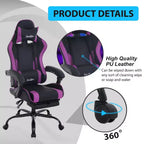 FDW Silla Gaming Silla de Escritorio de Carreras con Reposapiés Soporte Lumbar Reposacabezas Reposabrazos Silla de Oficina Giratoria Ajustable para PC Gamer