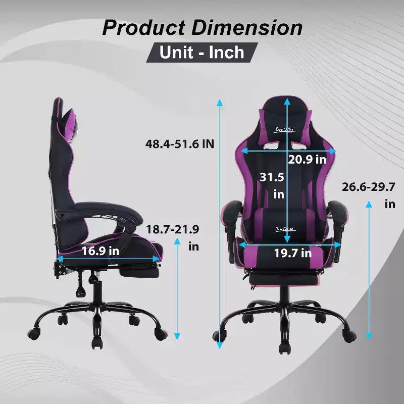FDW Silla Gaming Silla de Escritorio de Carreras con Reposapiés Soporte Lumbar Reposacabezas Reposabrazos Silla de Oficina Giratoria Ajustable para PC Gamer