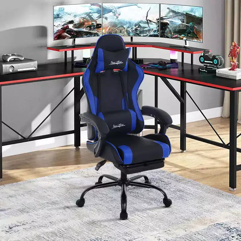 FDW Silla Gaming Silla de Escritorio de Carreras con Reposapiés Soporte Lumbar Reposacabezas Reposabrazos Silla de Oficina Giratoria Ajustable para PC Gamer