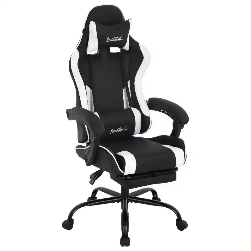 FDW Silla Gaming Silla de Escritorio de Carreras con Reposapiés Soporte Lumbar Reposacabezas Reposabrazos Silla de Oficina Giratoria Ajustable para PC Gamer