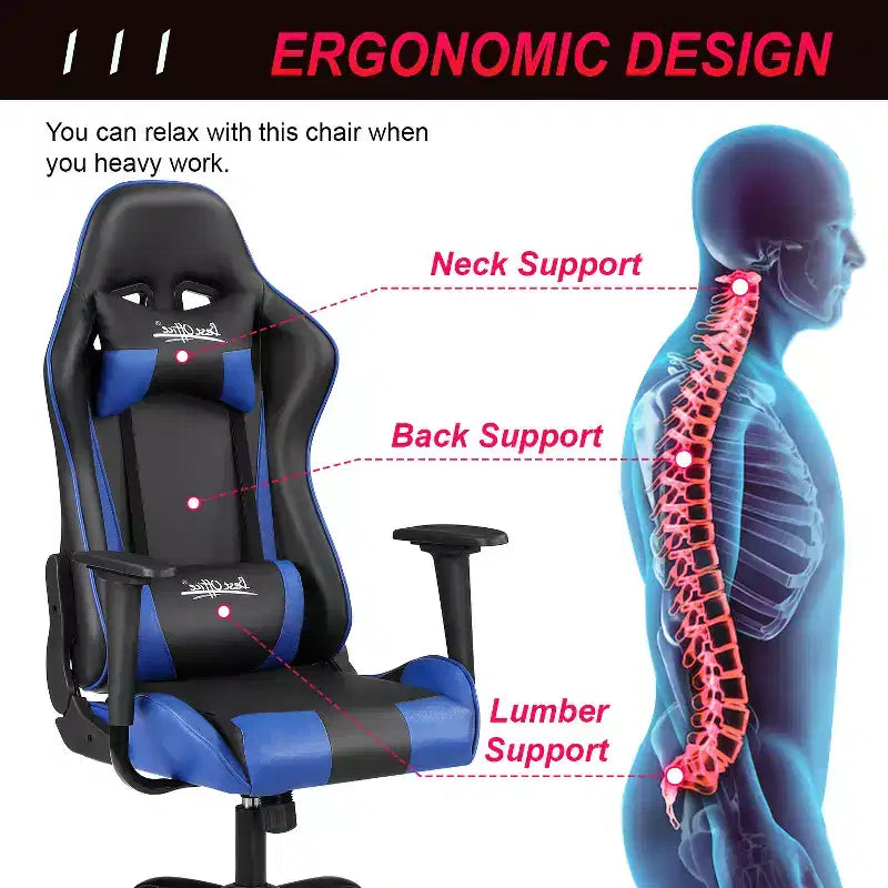 Silla de oficina para juegos BestMassage con soporte lumbar, reposacabezas, reposabrazos y silla de ordenador giratoria con ruedas para PC Gamer