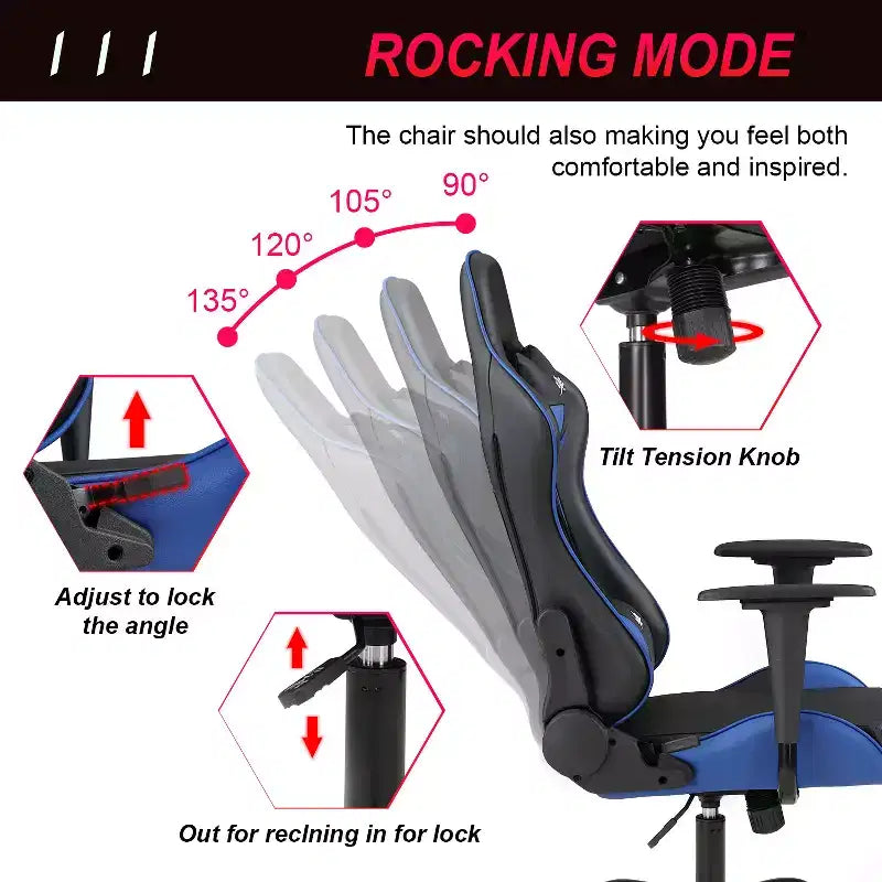 Silla de oficina para juegos BestMassage con soporte lumbar, reposacabezas, reposabrazos y silla de ordenador giratoria con ruedas para PC Gamer