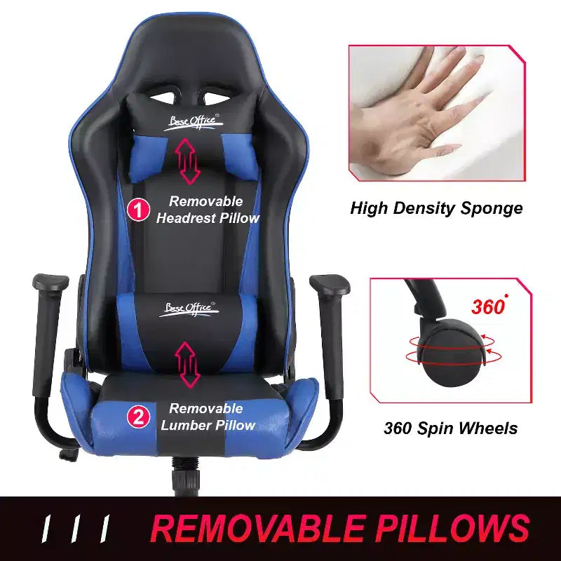 Silla de oficina para juegos BestMassage con soporte lumbar, reposacabezas, reposabrazos y silla de ordenador giratoria con ruedas para PC Gamer