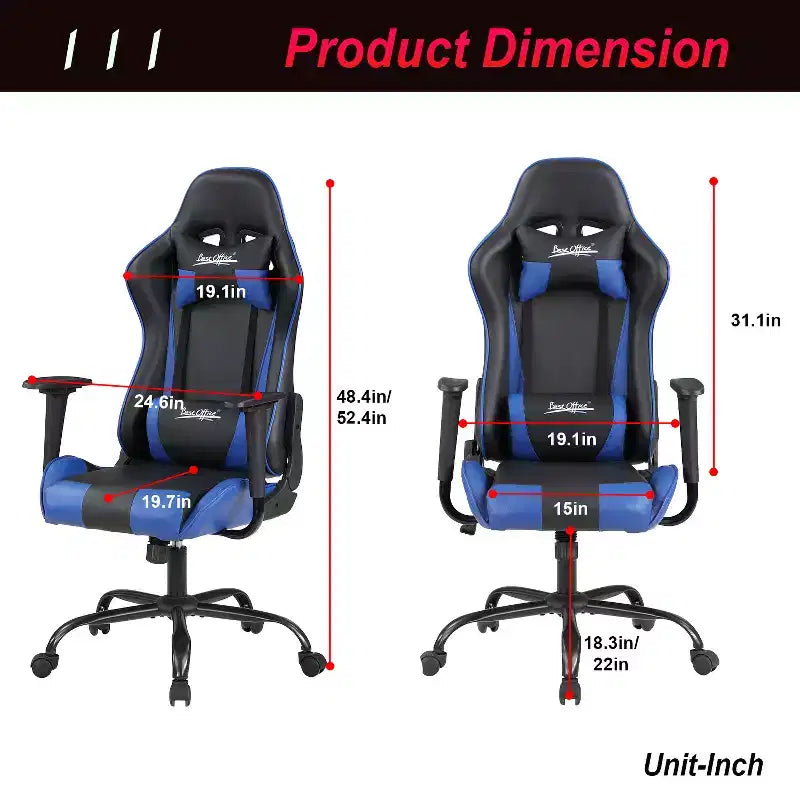 Silla de oficina para juegos BestMassage con soporte lumbar, reposacabezas, reposabrazos y silla de ordenador giratoria con ruedas para PC Gamer