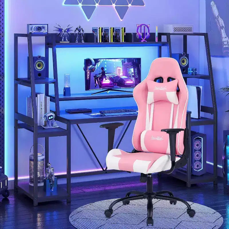 Silla de oficina para juegos BestMassage con soporte lumbar, reposacabezas, reposabrazos y silla de ordenador giratoria con ruedas para PC Gamer