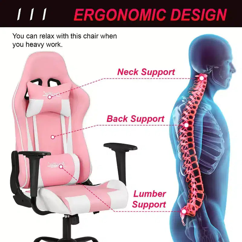 Silla de oficina para juegos BestMassage con soporte lumbar, reposacabezas, reposabrazos y silla de ordenador giratoria con ruedas para PC Gamer