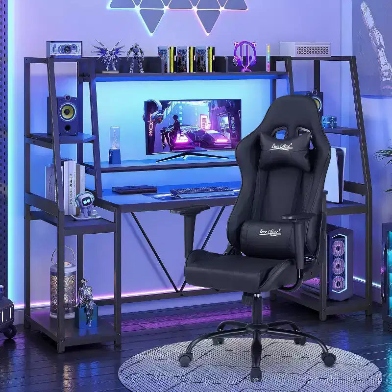 Silla de oficina para juegos BestMassage con soporte lumbar, reposacabezas, reposabrazos y silla de ordenador giratoria con ruedas para PC Gamer
