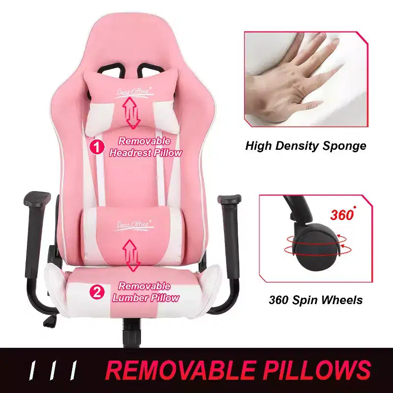 Silla de oficina para juegos BestMassage con soporte lumbar, reposacabezas, reposabrazos y silla de ordenador giratoria con ruedas para PC Gamer