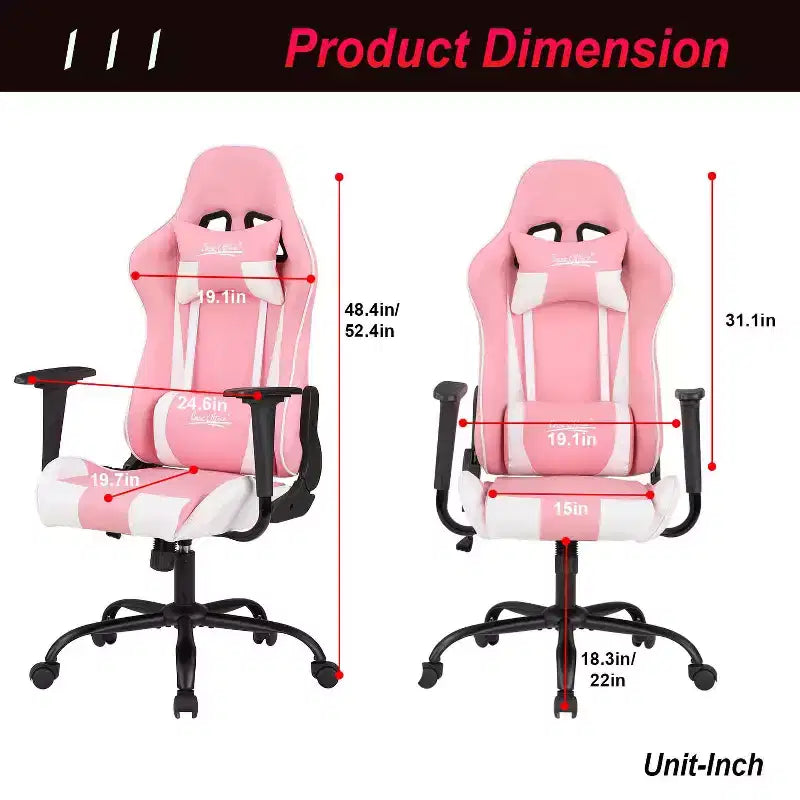 Silla de oficina para juegos BestMassage con soporte lumbar, reposacabezas, reposabrazos y silla de ordenador giratoria con ruedas para PC Gamer