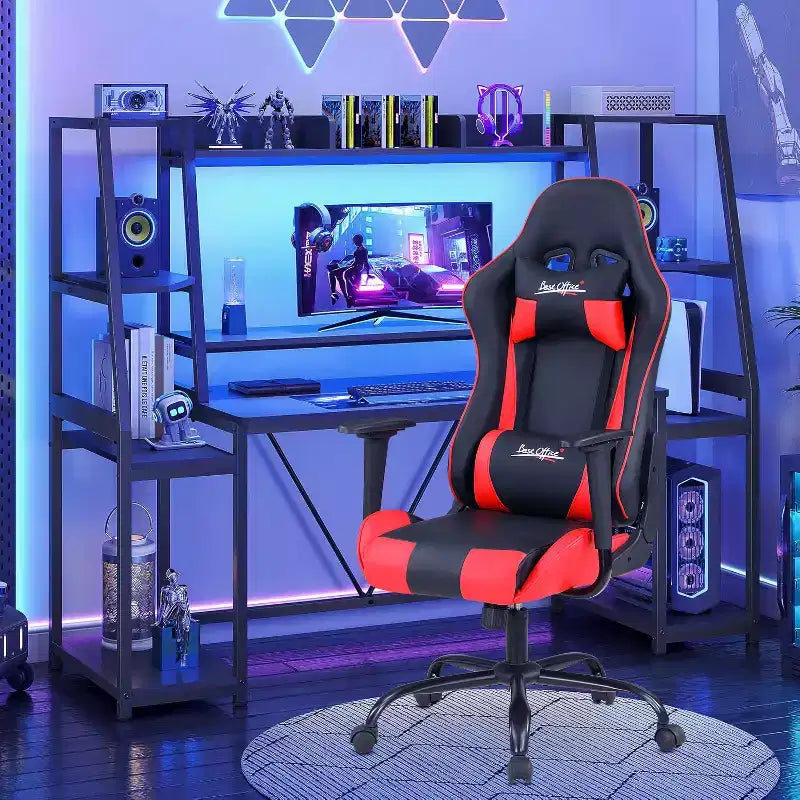 Silla de oficina para juegos BestMassage con soporte lumbar, reposacabezas, reposabrazos y silla de ordenador giratoria con ruedas para PC Gamer