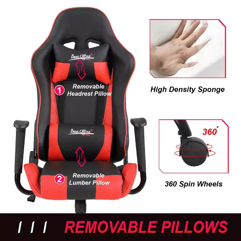 Silla de oficina para juegos BestMassage con soporte lumbar, reposacabezas, reposabrazos y silla de ordenador giratoria con ruedas para PC Gamer