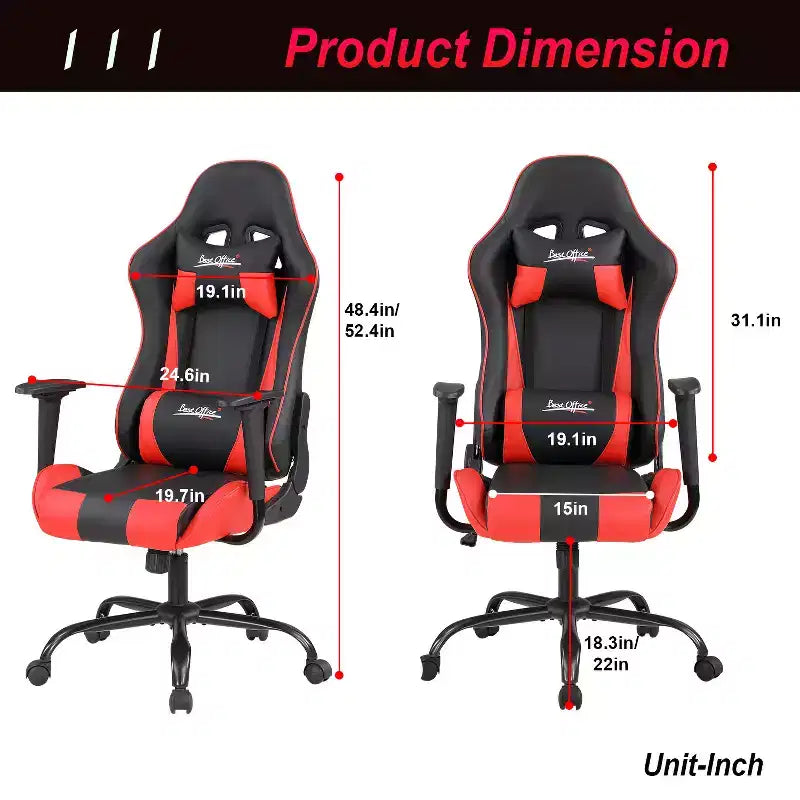 Silla de oficina para juegos BestMassage con soporte lumbar, reposacabezas, reposabrazos y silla de ordenador giratoria con ruedas para PC Gamer