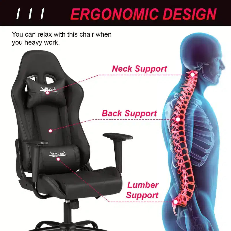 Silla de oficina para juegos BestMassage con soporte lumbar, reposacabezas, reposabrazos y silla de ordenador giratoria con ruedas para PC Gamer
