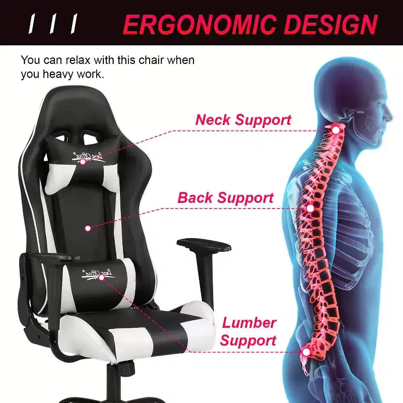 Silla de oficina para juegos BestMassage con soporte lumbar, reposacabezas, reposabrazos y silla de ordenador giratoria con ruedas para PC Gamer