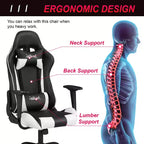 Silla de oficina para juegos BestMassage con soporte lumbar, reposacabezas, reposabrazos y silla de ordenador giratoria con ruedas para PC Gamer
