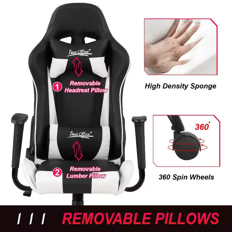 Silla de oficina para juegos BestMassage con soporte lumbar, reposacabezas, reposabrazos y silla de ordenador giratoria con ruedas para PC Gamer