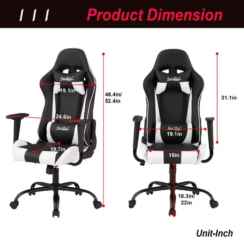 Silla de oficina para juegos BestMassage con soporte lumbar, reposacabezas, reposabrazos y silla de ordenador giratoria con ruedas para PC Gamer