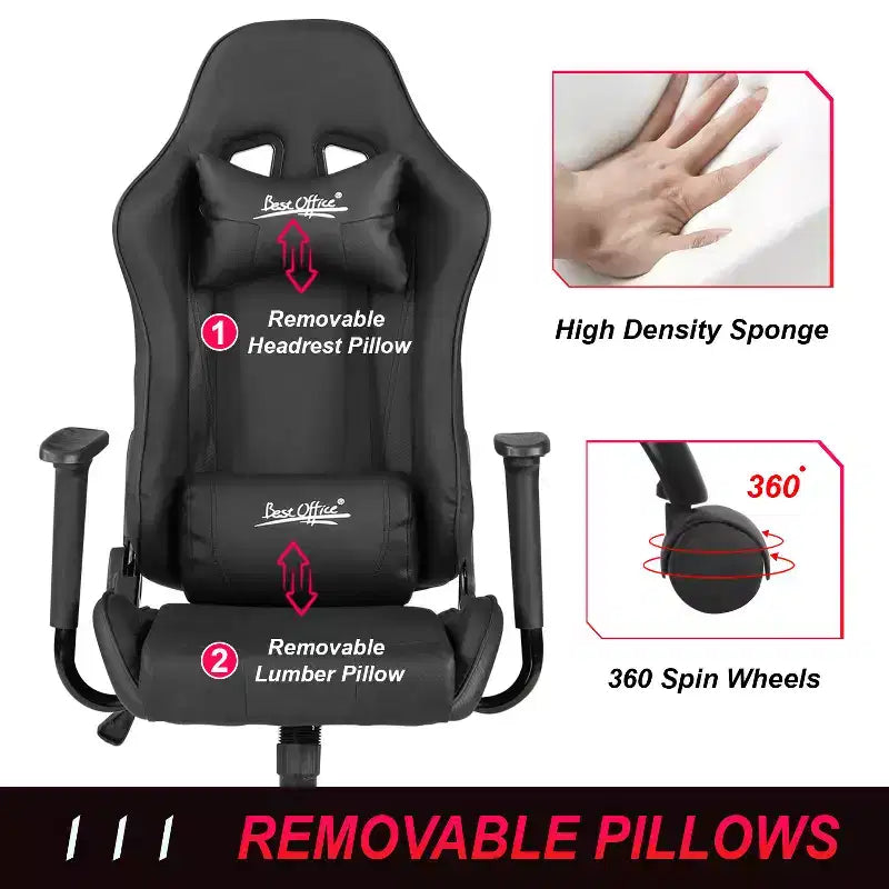 Silla de oficina para juegos BestMassage con soporte lumbar, reposacabezas, reposabrazos y silla de ordenador giratoria con ruedas para PC Gamer