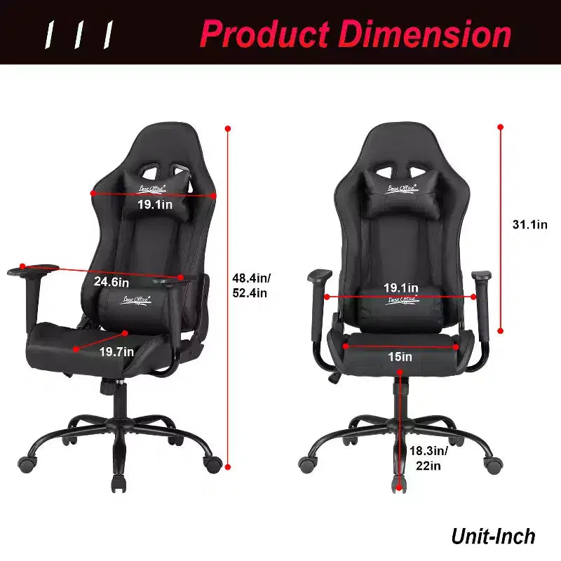 Silla de oficina para juegos BestMassage con soporte lumbar, reposacabezas, reposabrazos y silla de ordenador giratoria con ruedas para PC Gamer