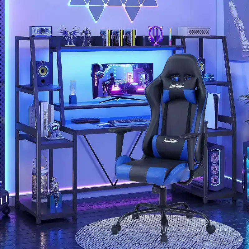 Silla de oficina para juegos BestMassage con soporte lumbar, reposacabezas, reposabrazos y silla de ordenador giratoria con ruedas para PC Gamer