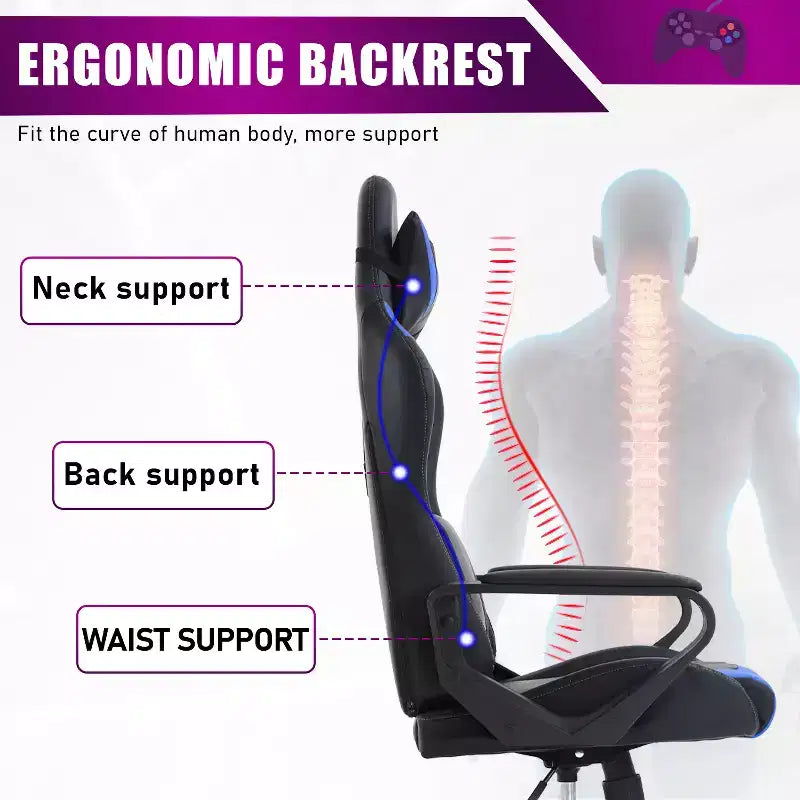 BestMassage Silla de escritorio para juegos Silla de oficina Silla de computadora con reposabrazos Soporte lumbar giratorio 360 Silla ejecutiva para adultos
