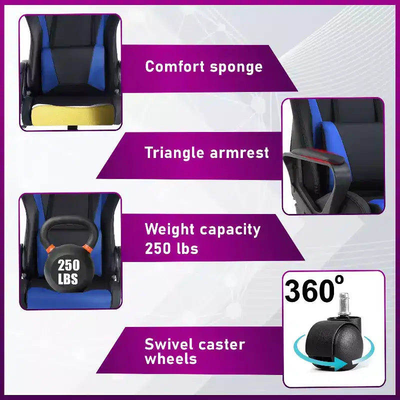 BestMassage Silla de escritorio para juegos Silla de oficina Silla de computadora con reposabrazos Soporte lumbar giratorio 360 Silla ejecutiva para adultos