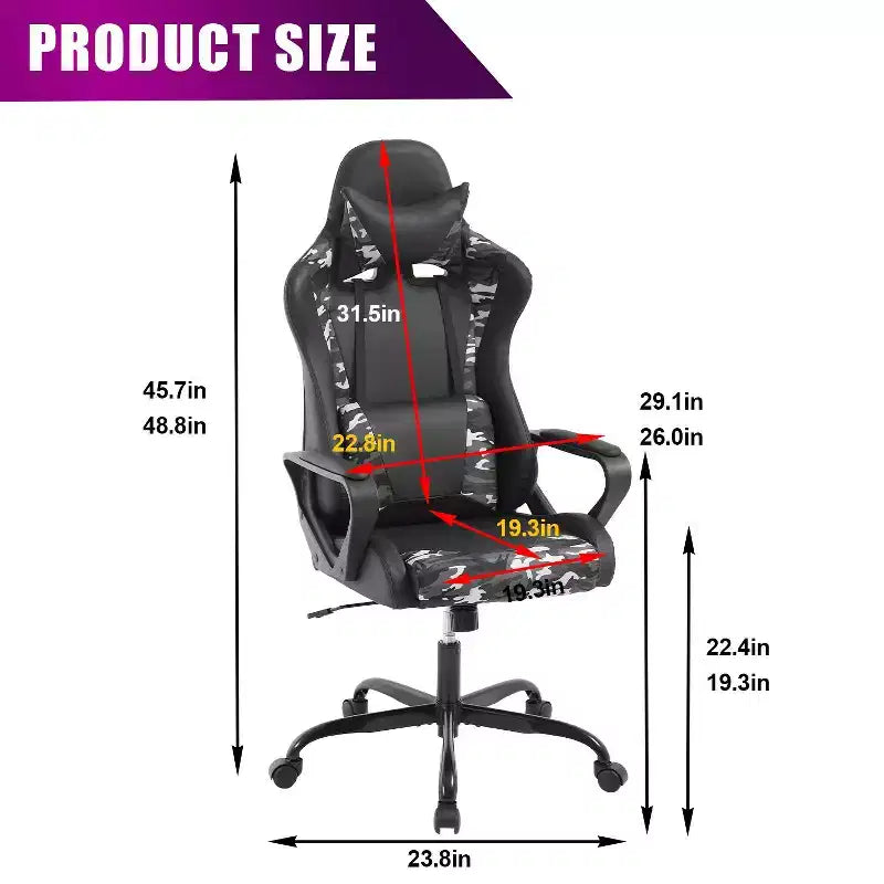 BestMassage Silla de escritorio para juegos Silla de oficina Silla de computadora con reposabrazos Soporte lumbar giratorio 360 Silla ejecutiva para adultos