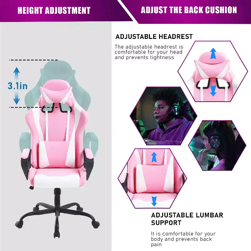 BestMassage Silla de escritorio para juegos Silla de oficina Silla de computadora con reposabrazos Soporte lumbar giratorio 360 Silla ejecutiva para adultos