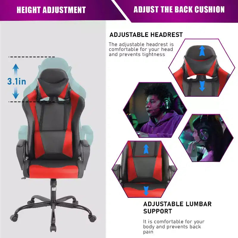 BestMassage Silla de escritorio para juegos Silla de oficina Silla de computadora con reposabrazos Soporte lumbar giratorio 360 Silla ejecutiva para adultos