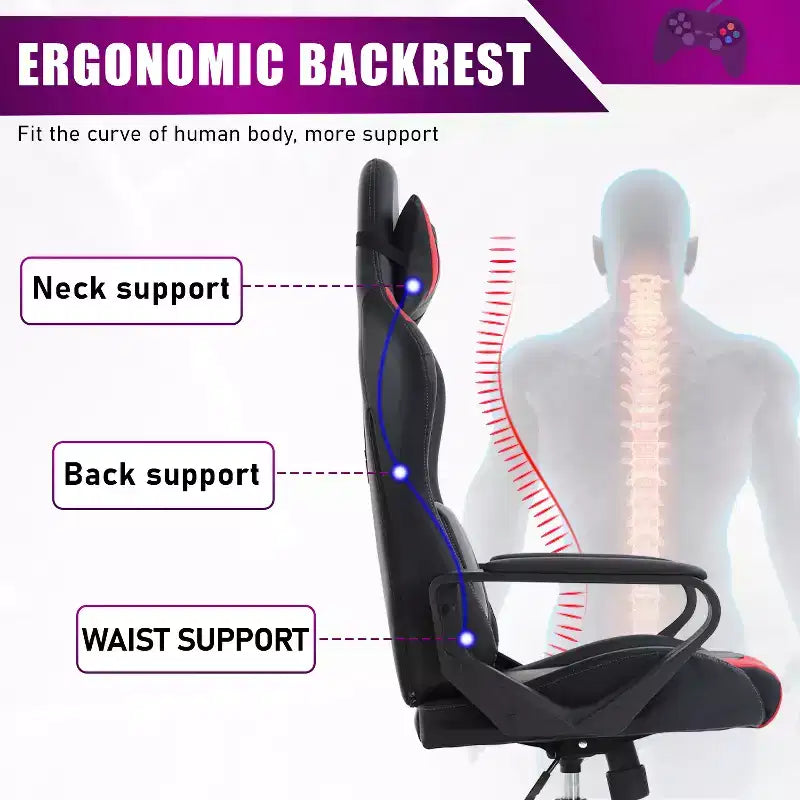 BestMassage Silla de escritorio para juegos Silla de oficina Silla de computadora con reposabrazos Soporte lumbar giratorio 360 Silla ejecutiva para adultos