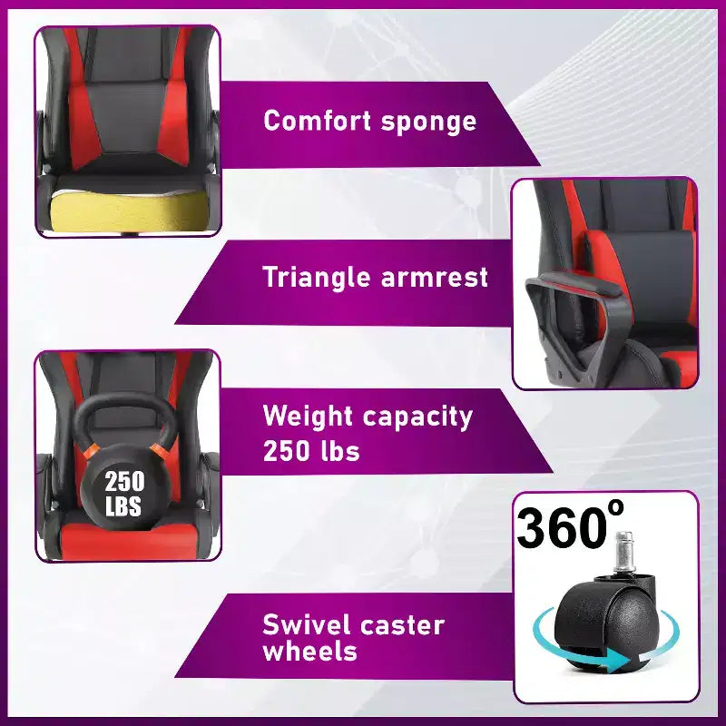 BestMassage Silla de escritorio para juegos Silla de oficina Silla de computadora con reposabrazos Soporte lumbar giratorio 360 Silla ejecutiva para adultos