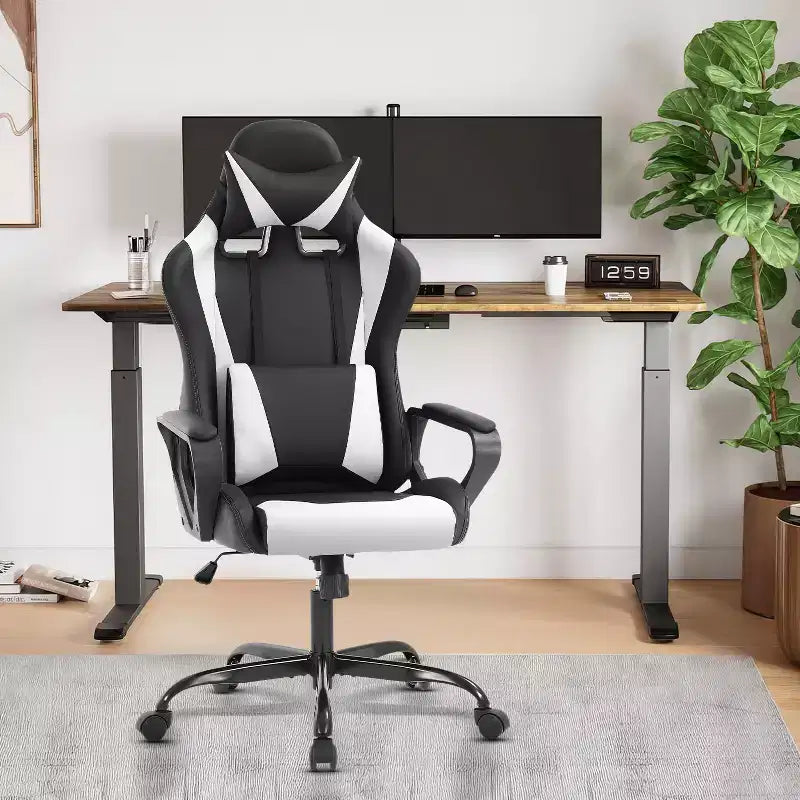BestMassage Silla de escritorio para juegos Silla de oficina Silla de computadora con reposabrazos Soporte lumbar giratorio 360 Silla ejecutiva para adultos