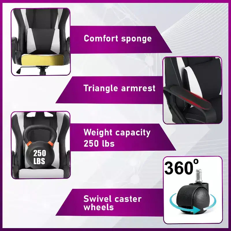 BestMassage Silla de escritorio para juegos Silla de oficina Silla de computadora con reposabrazos Soporte lumbar giratorio 360 Silla ejecutiva para adultos