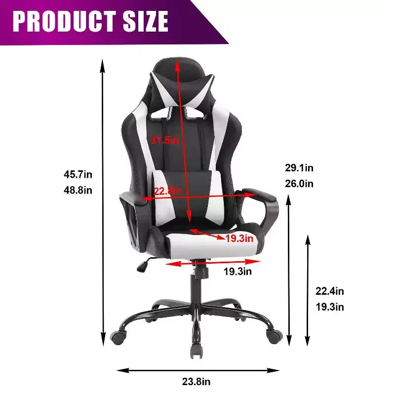 BestMassage Silla de escritorio para juegos Silla de oficina Silla de computadora con reposabrazos Soporte lumbar giratorio 360 Silla ejecutiva para adultos