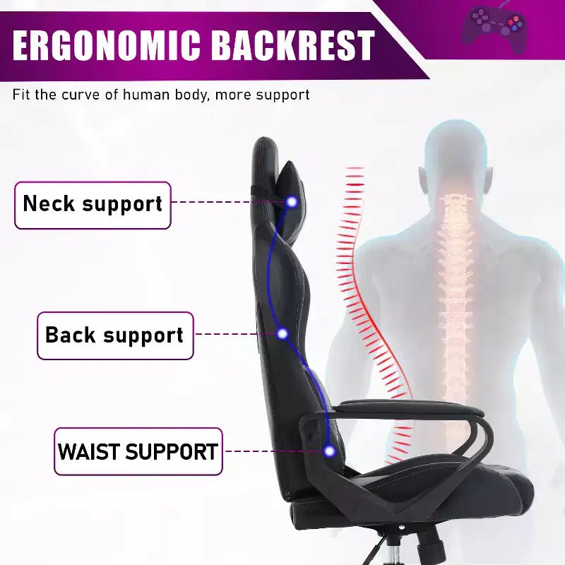 BestMassage Silla de escritorio para juegos Silla de oficina Silla de computadora con reposabrazos Soporte lumbar giratorio 360 Silla ejecutiva para adultos