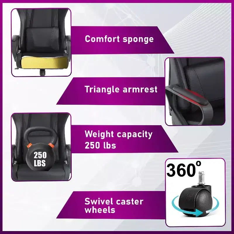 BestMassage Silla de escritorio para juegos Silla de oficina Silla de computadora con reposabrazos Soporte lumbar giratorio 360 Silla ejecutiva para adultos