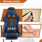 Silla de oficina para videojuegos BestMassage Racing con función de masaje, apoyo lumbar, cuero sintético, para adultos