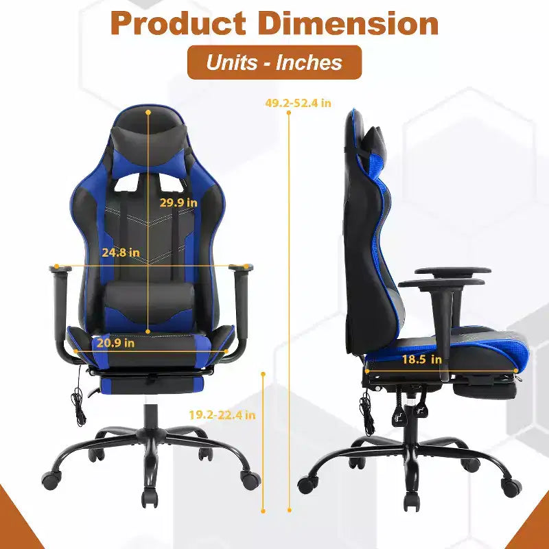 Silla de oficina para videojuegos BestMassage Racing con función de masaje, apoyo lumbar, cuero sintético, para adultos