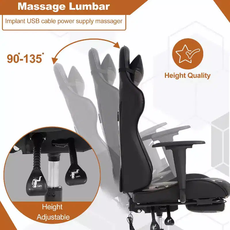 Silla de oficina para videojuegos BestMassage Racing con función de masaje, apoyo lumbar, cuero sintético, para adultos