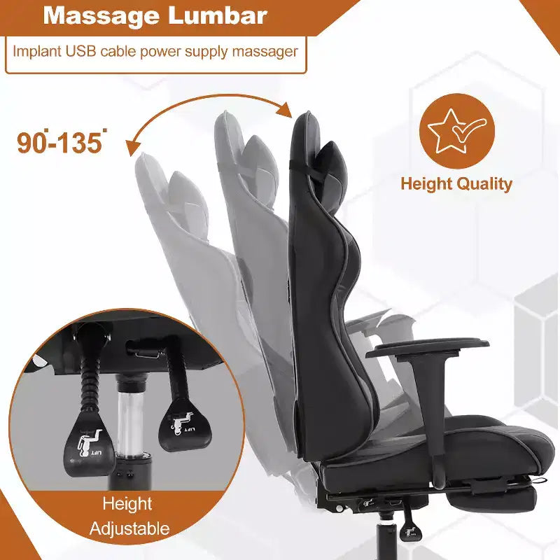 Silla de oficina para videojuegos BestMassage Racing con función de masaje, apoyo lumbar, cuero sintético, para adultos