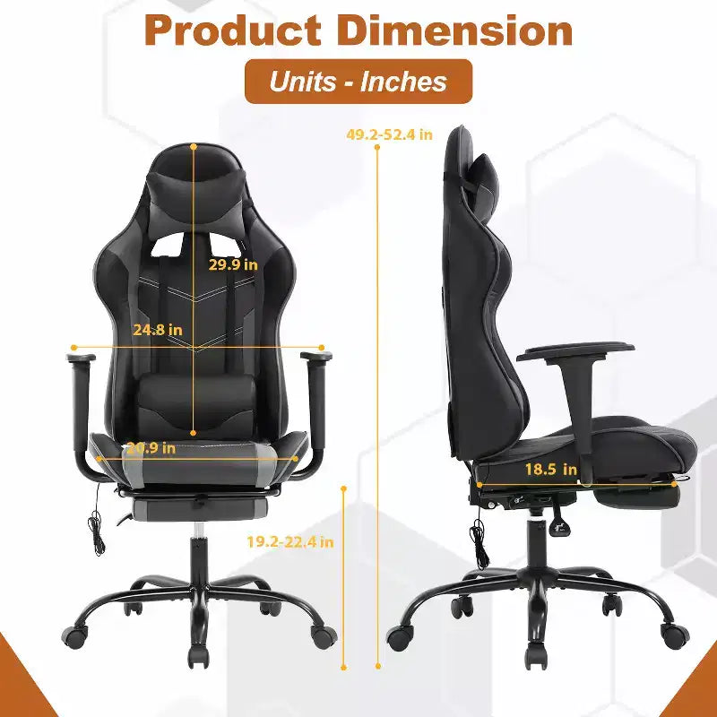 Silla de oficina para videojuegos BestMassage Racing con función de masaje, apoyo lumbar, cuero sintético, para adultos