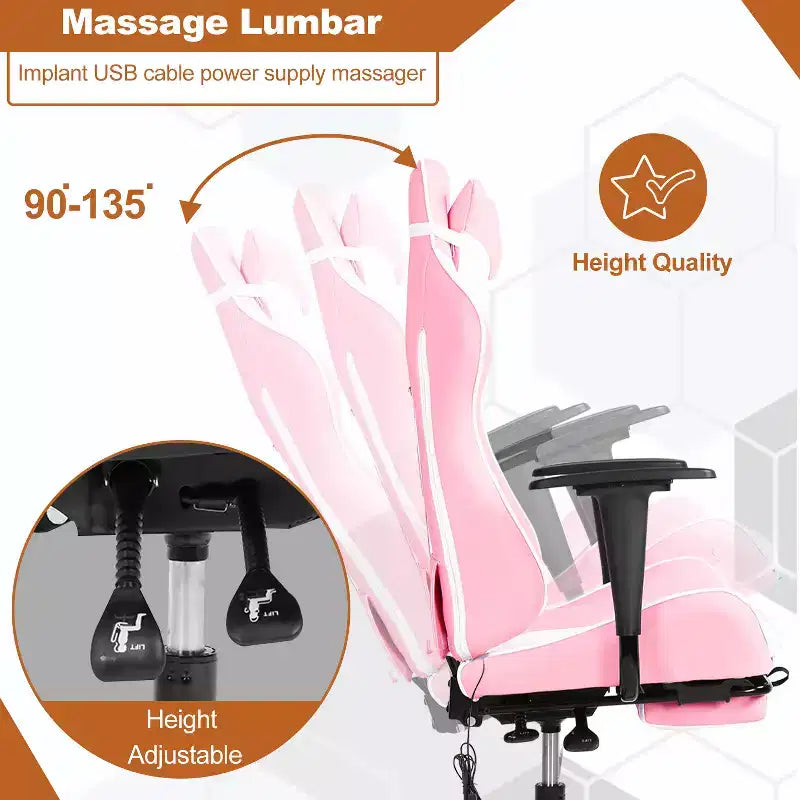 Silla de oficina para videojuegos BestMassage Racing con función de masaje, apoyo lumbar, cuero sintético, para adultos