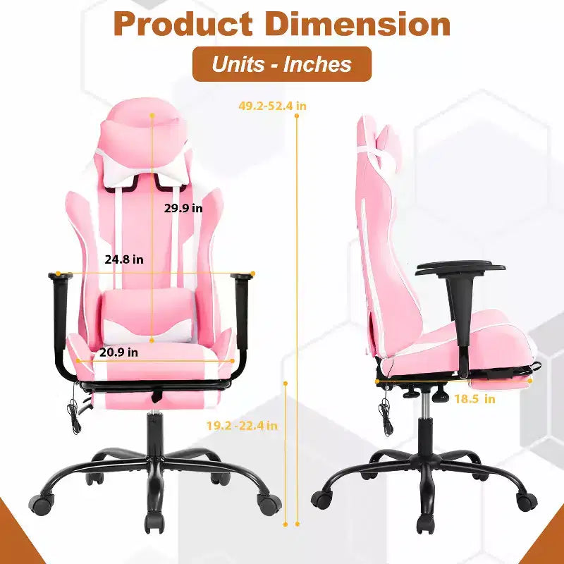 Silla de oficina para videojuegos BestMassage Racing con función de masaje, apoyo lumbar, cuero sintético, para adultos