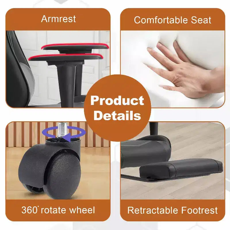Silla de oficina para videojuegos BestMassage Racing con función de masaje, apoyo lumbar, cuero sintético, para adultos