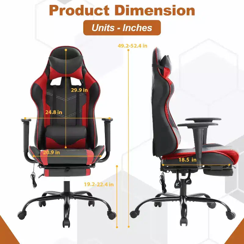 Silla de oficina para videojuegos BestMassage Racing con función de masaje, apoyo lumbar, cuero sintético, para adultos