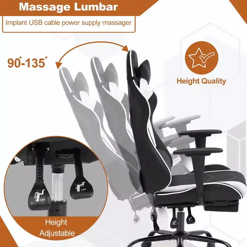 Silla de oficina para videojuegos BestMassage Racing con función de masaje, apoyo lumbar, cuero sintético, para adultos