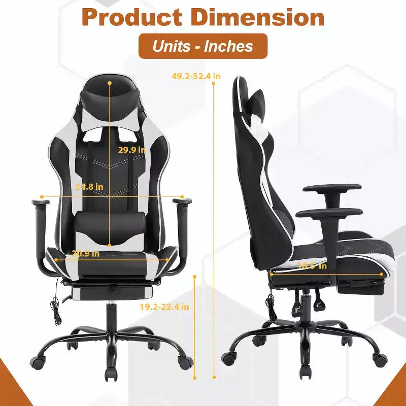 Silla de oficina para videojuegos BestMassage Racing con función de masaje, apoyo lumbar, cuero sintético, para adultos