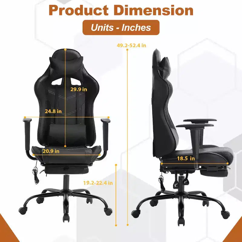 Silla de oficina para videojuegos BestMassage Racing con función de masaje, apoyo lumbar, cuero sintético, para adultos